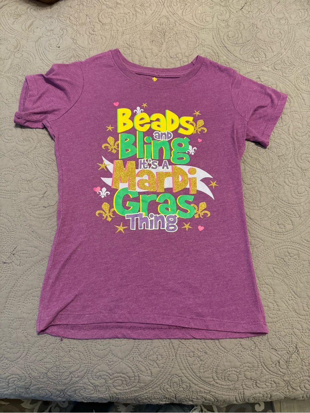Kids' Purple 'Beads and Bling' Mardi Gras Graphic Tee